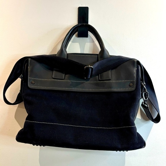 Danier Handbags - DANIER Canvas and Leather Multiple Pockets Shoulder Strap Laptop Messenger Bag